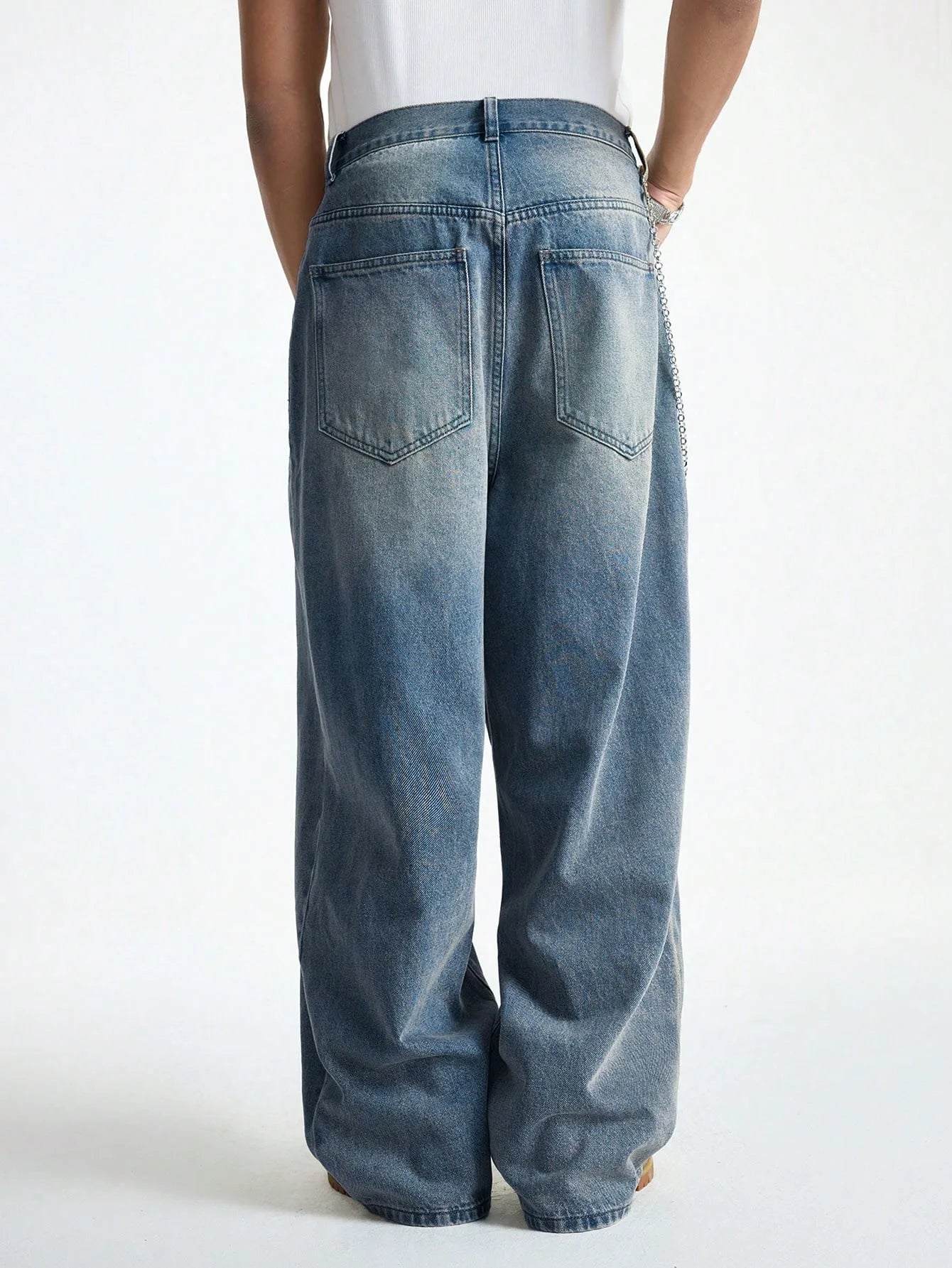 1Pc Men's Wide Pants Brushed Jeans Wide Jeans Y2K New Rocks Jeans Buggy Black Hip-Hop Pants.
