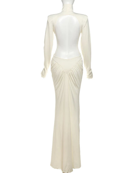 Kliou Raffen Mantel Frauen Maxi Kleider High Street Klassische Volle Hülse Gerade Schulter Backless Vestidos Mujer Abend Tragen
