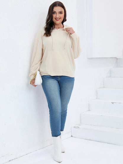 Gibsie Plus Size Frauen Hoodies Herbst Winter solide Kordel zug Kapuze Sweatshirts Känguru Tasche Fleece lässig Frauen Top.