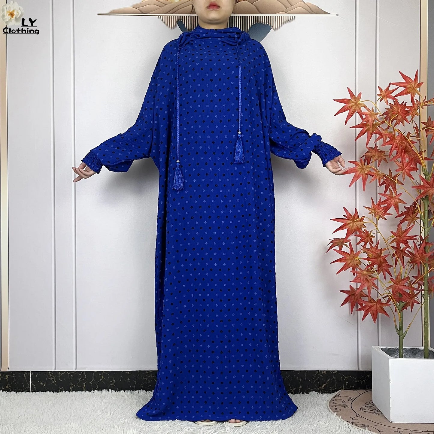2024New Pure Cotton Ramadan Muslim Two-Hat Abaya Dubai Turkey Islam Prayer Clothes Loose Robe Islamic Women Traditional Clothing