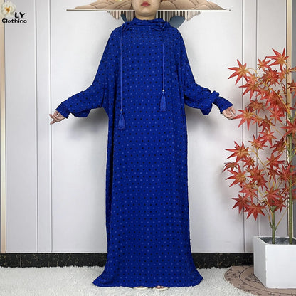 2024New Pure Cotton Ramadan Muslim Two-Hat Abaya Dubai Turkey Islam Prayer Clothes Loose Robe Islamic Women Traditional Clothing