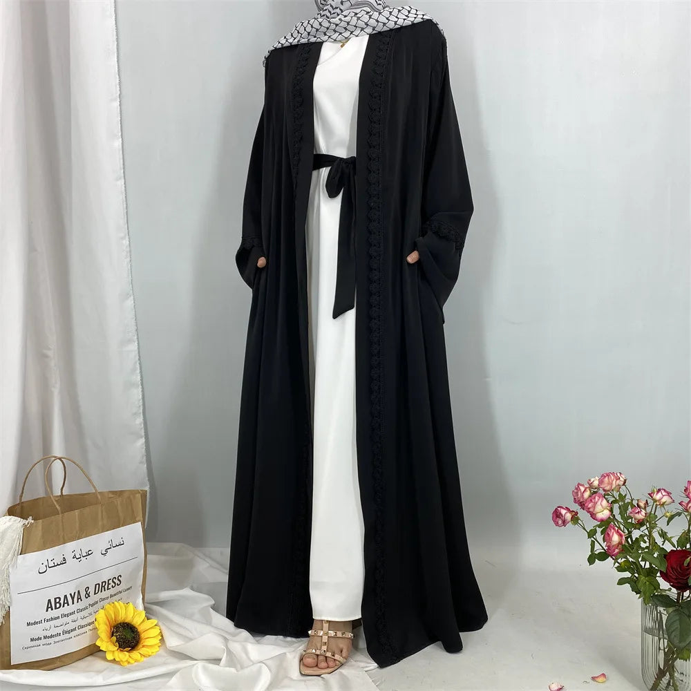 Ramadan Eid Mubarak Open Black White Muslim Modest Kimono Abaya Damen Dubai Islam Women Kebaya Kaftan Robe Femme Musulmane.