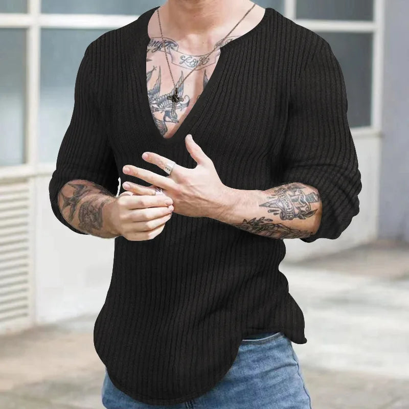 Autumn Winter Men's V-neck Casual Fashion Sweaters Male Long Sleeve Solid Color All-match Knitting Pullovers Gentmen Jumpers Top.