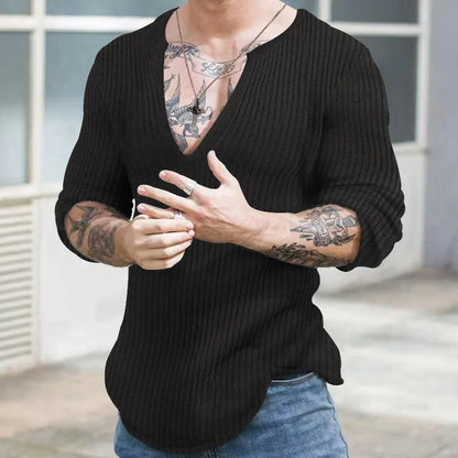 Autumn Winter Men's V-neck Casual Fashion Sweaters Male Long Sleeve Solid Color All-match Knitting Pullovers Gentmen Jumpers Top.