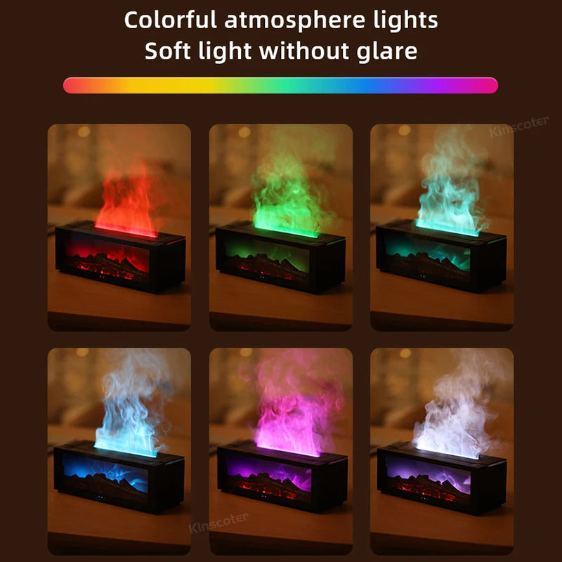 Colorful Flame Fireplace Aroma Diffuser 150ml Waterless Auto-Off Air Humidifier with Timer Remote Control for Home Bedroom Gift.