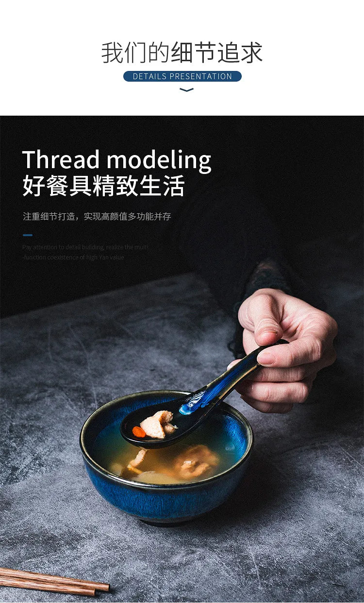 Japanese Blue Kiln Change Ceramic Tableware American Tableware Retro Household Dishes Set Rice Bowl Dishes Restaurant Plate.