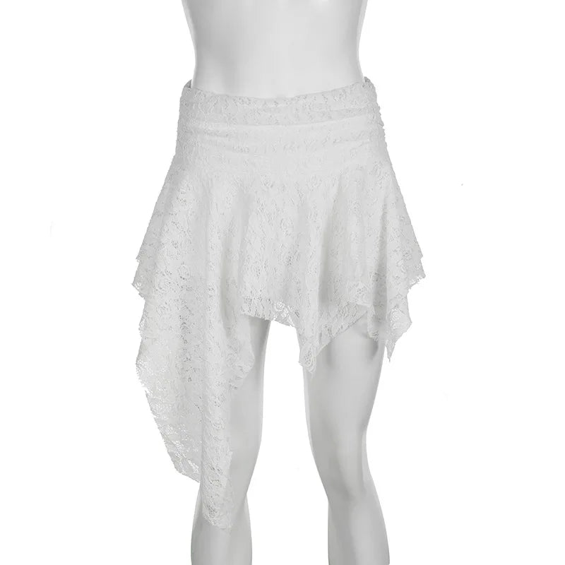 Asymmetrical Lace Skirt Pants Women High Waist Layered Skirt Y2k Japanese Vintage Jacquard Short Skirt 2025 Spring Clothing.