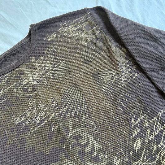 2000s Aesthetic Mall Goth Tees Y2K Cyber Grunge Emo Cross Print T-shirt 90s Vintage Women Autumn Long Sleeve Pullovers Tops.