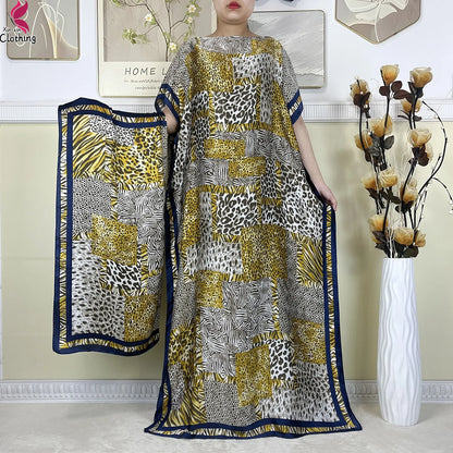 2025 New Beach Party Dress Soft Silk Fabric Loose Short Sleeve Dubai Women Vacation Dress African Abaya Islam Lady Casual Dress.