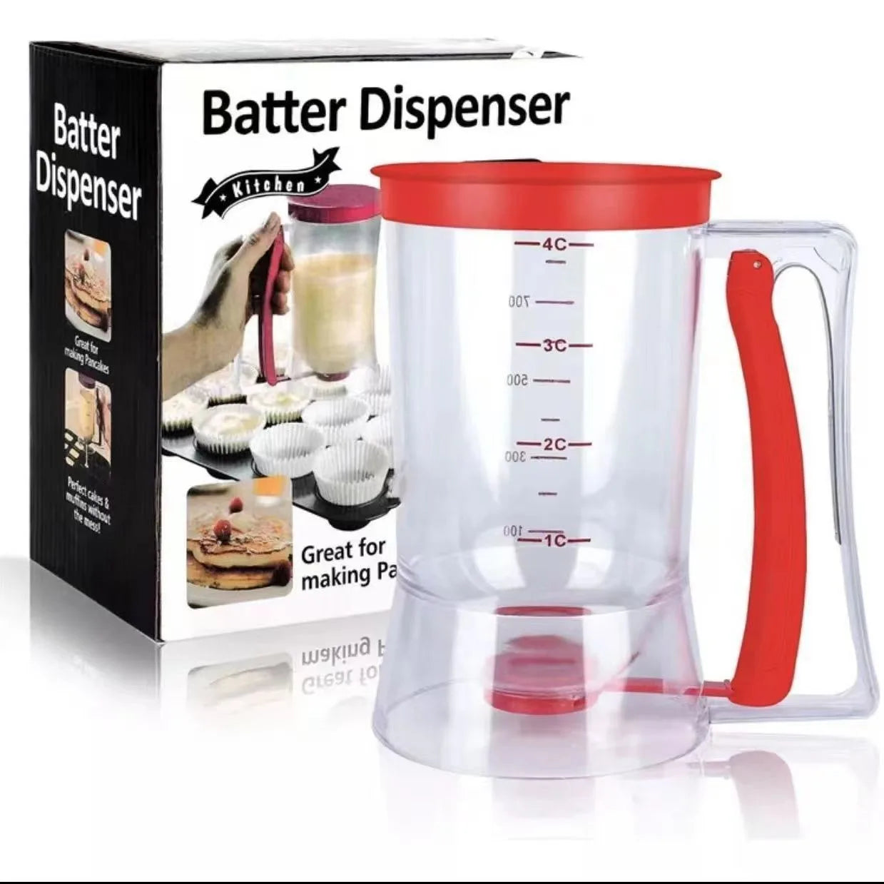 Pancake Cupcake Batter Dispenser 900mL Pancake Dispenser For Batter With Measuring Label Squeeze Handle Bracket Pastry Tools.