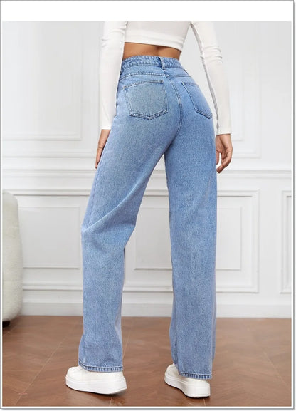 Women's Hot Sale High Waist Stretch Washed Denim Fashionable Straight Jeans Women's Pants women jeans black pants woman clothing.