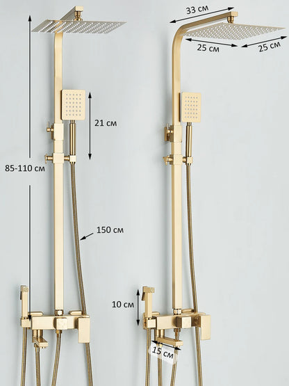 4 in 1 Gold Brushed Shower System Rainfall Shower Hot Cold Water Mixer With Bidet Faucet Bath Shower Faucet For Bathroom