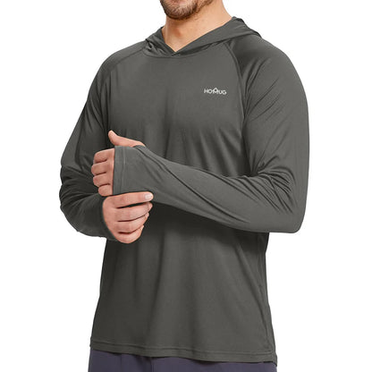 Men's UPF 50+ Sun Protection Hoodie T-Shirts Long Sleeve SPF/UV Quick Dry Lightweight Fishing Workout Thumbhole T-Shirt Male.
