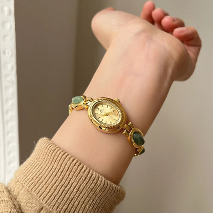 High-end Luxury Watches for Woman Elegant Green Jewelry Jade Quartz Bracelet Wristwatch Gift for Women Lady Fashion Dress Watch.