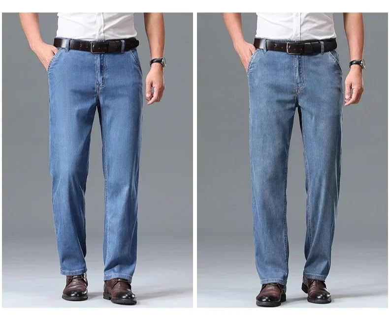 Business Lyocell Jeans Men Summer New Thin Fashion Straight Breathable Brand Pants Male Slim Comfortable  Denim Trousers.