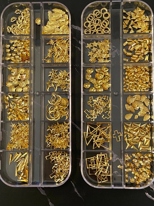 12Grids Moon Star Nails Gold Metallic Nail Sequins Charms 3D Nail Art Tips Decoration  3D Metal Moon Star Sun Bead Rivet Nail Je.