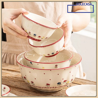 SOLECASA Pastoral Style Ceramic Tableware Soup Bowl Salad Bowl Dish Pasta Dessert Plates Dinnerware Dinnerware Table Decoration.