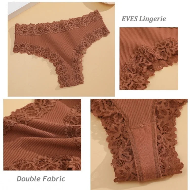 11PCS Women Lace Cotton Panties Seamless Brazilian Panties Sexy Low-Waist T-Back Bikini Female Breathable Underwear Lingerie.