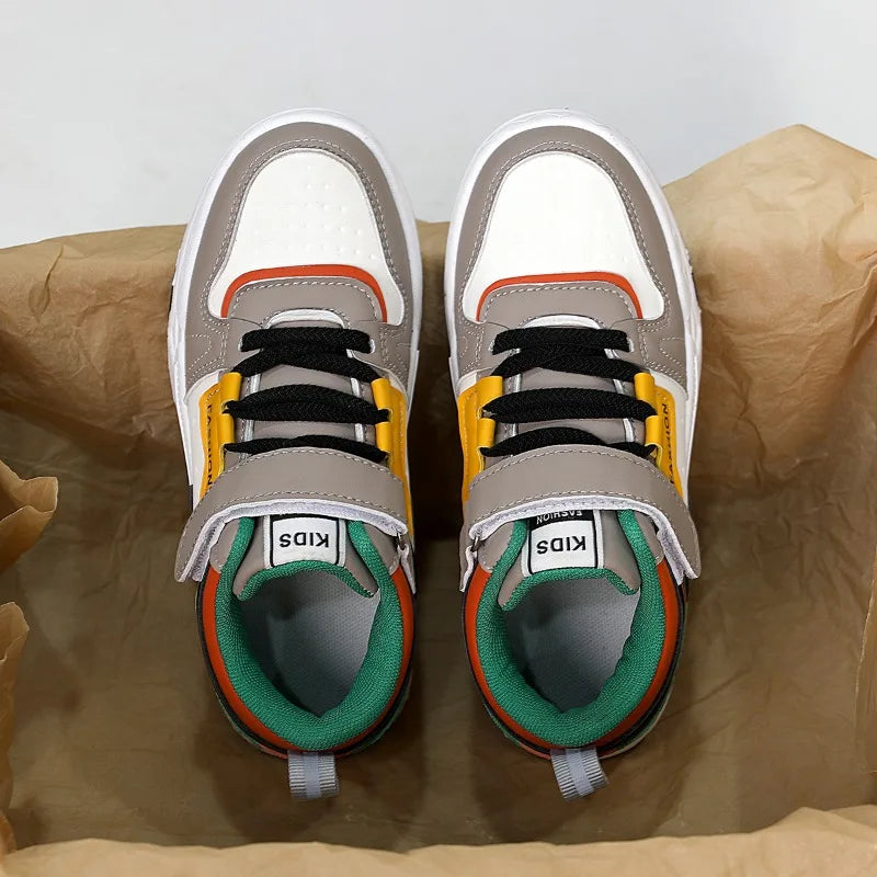 Autumn Children Sneaker Boys Sports Shoes Luxury Flat Sole PU Leather Kids Casual Skateboard Shoes Tennis Sneaker for Boy.