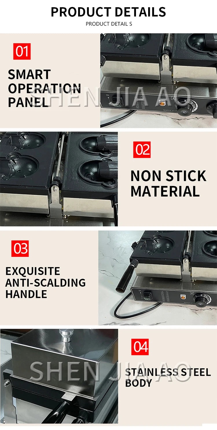 Commercial Taiyaki Bear Shaped Waffle Maker Open Mouth Ice Cream Bear Taiyaki Machine Bear Cone Maker.