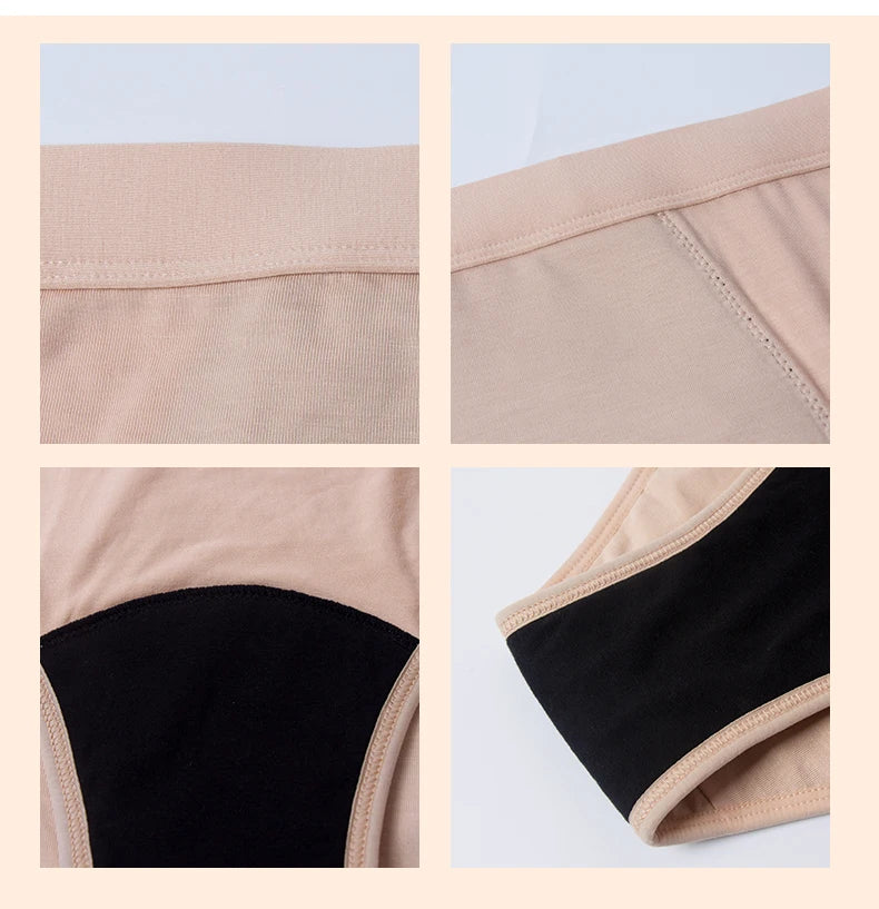 Menstrual Panties Bamboo Fiber Reusable Breathable 4-Layer Leakproof Protection Period Underwear Fast Absorbent