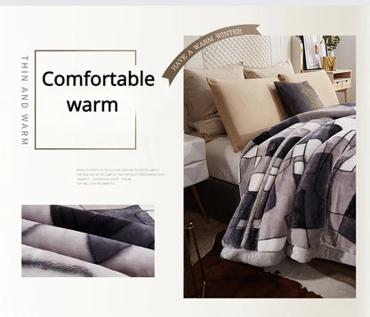 Double-layer Thick Plush Blanket Warm Skin Friendly in Winter Quilt Multiple Non Shedding Prints High Quality Bedding Article.