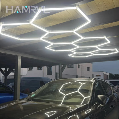 Hexagonal ceiling light BarberShop Car Garage LED Light 6500k LED tube for Gym Bar Hair Salon Library Workshop Auto Body Repair.