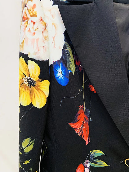 HIGH STREET Newest 2025 Designer Runway Suit Set Women's Single Button Floral Printed Blazer Flare Pants Suit 2pcs.