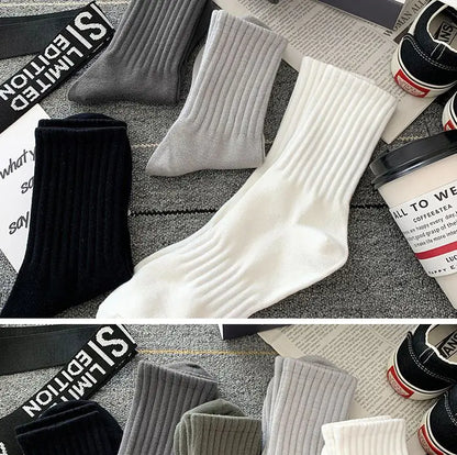 New 5 Pairs Cool Men Black White Warm Socks Set Autumn Winter Male Solid Color Sport Short Socks For Men Dropshipping.