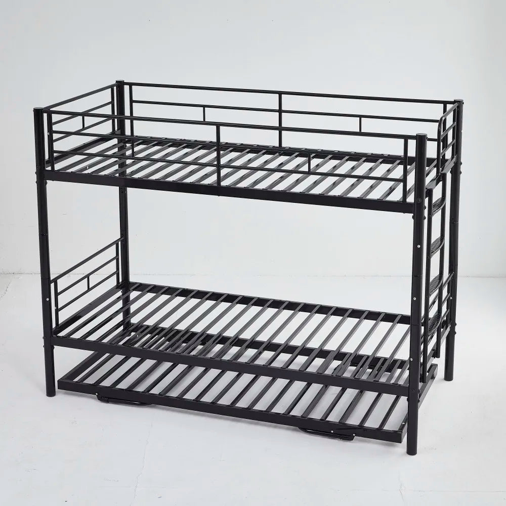 Etagenbett aus Metall, 90 x 200 cm, Etagenbett mit ausklappbarem Bett, erweiterbar auf zwei Einzelbetten oder Erwachsenenbetten, Schwarz