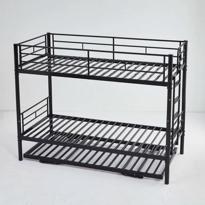 Etagenbett aus Metall, 90 x 200 cm, Etagenbett mit ausklappbarem Bett, erweiterbar auf zwei Einzelbetten oder Erwachsenenbetten, Schwarz