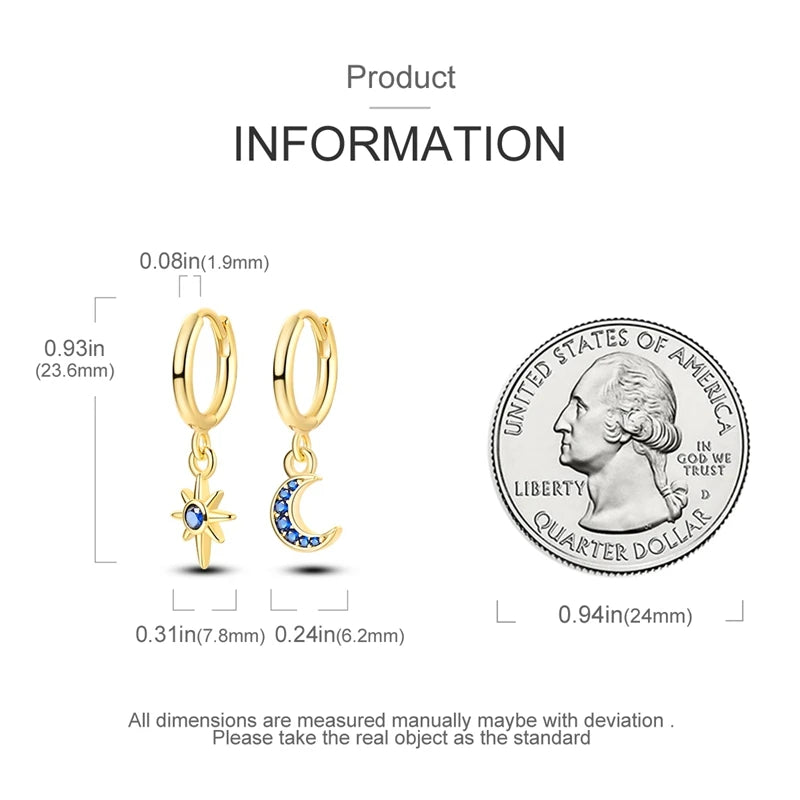 Yellow Gold Starlight Hoop Earrings For Girl Sparkling Classic Snakebone Multi-loop Earrings Star Moon 925 Silver Women Earring