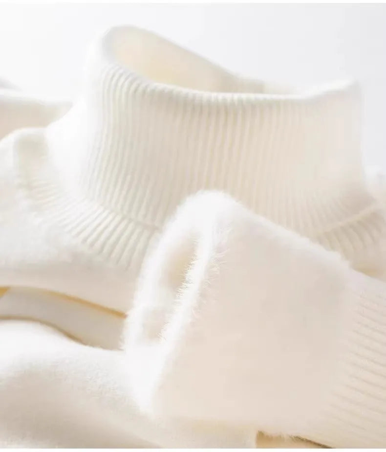 Men‘s Thermal Fleece High-neck Sweater Winter Turn-down Collar Fleece-lined Knitted Pullover Casual Keep Warm Thick Bottom Tops.