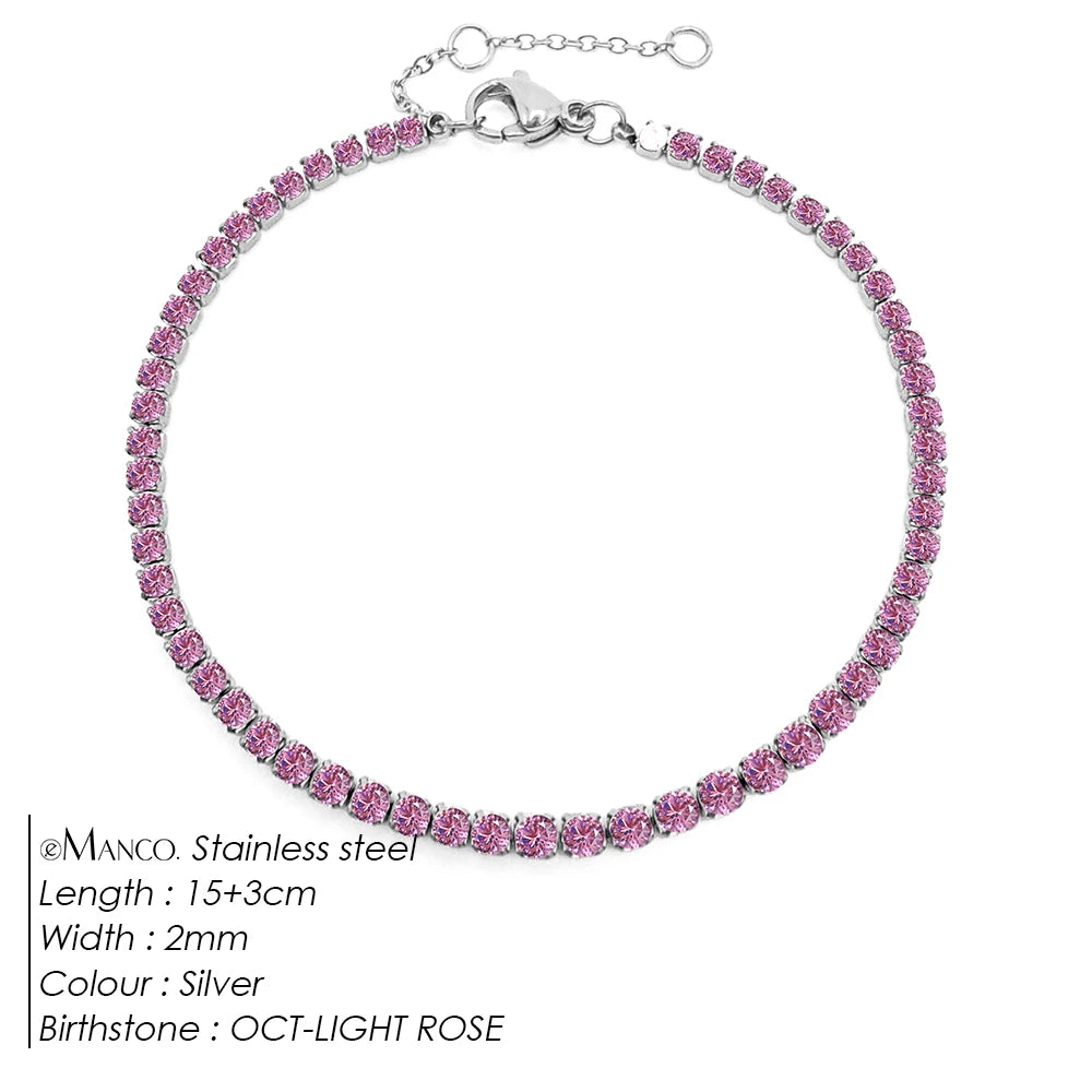 eManco Stainless Steel Gold Plated Sparkling Bracelet High Quality White Zirconia Single Row Simple Accessory For Girls.