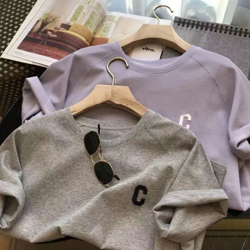 2-teiliges Set für Damen, Sommer, lockeres Kurzarm-T-Shirt, lässige Shorts, Sportdruck, Brief, Freizeitanzug, große Größe, kurzes Pyjama-Set