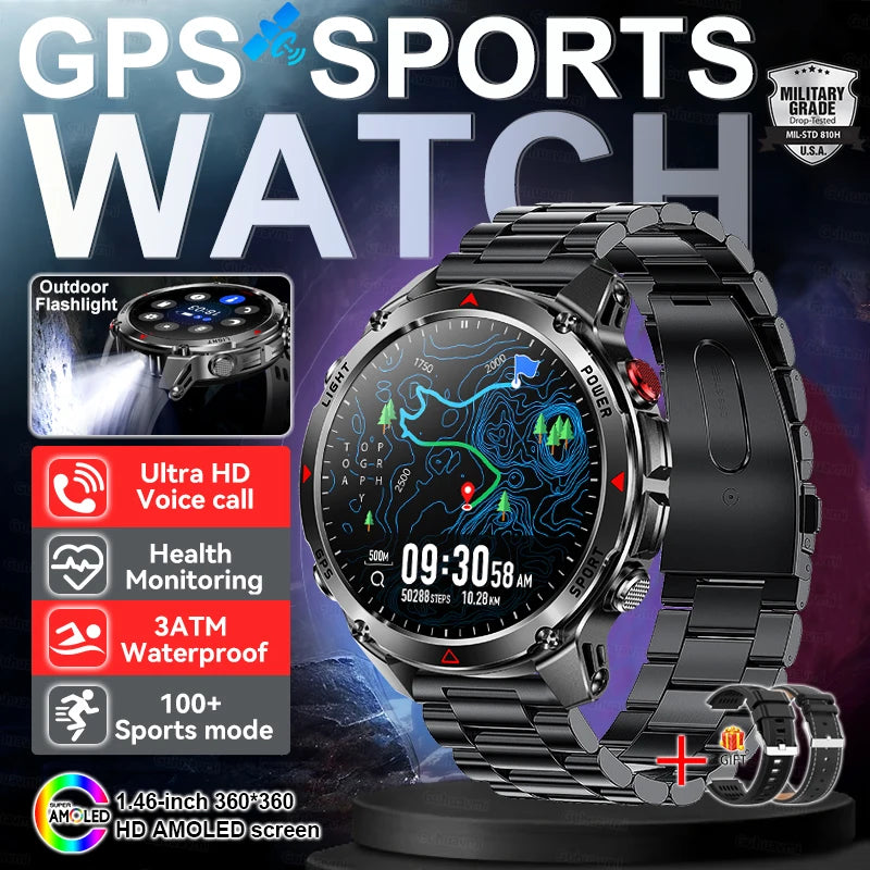 New Outdoors Military GPS Sports Smart Watch Women Dual-Band GNSS Compass Altimeter 3ATM Waterproof BluetoothCall Smartwatch Men