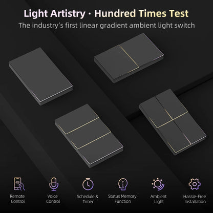 AVATTO Tuya WiFi Smart Lichtschalter US-Standard 1/2/3/4 Gang Druckschalter mit Umgebungslicht Arbeit für Alexa Google Home.