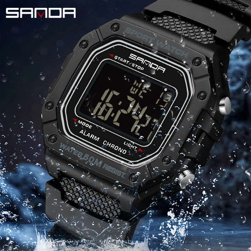 SANDA 2156 Fashion Mens Watch Military Water Resistant Sport Watches Army Big Dial Led Digital Wristwatches Stopwatches For Male.