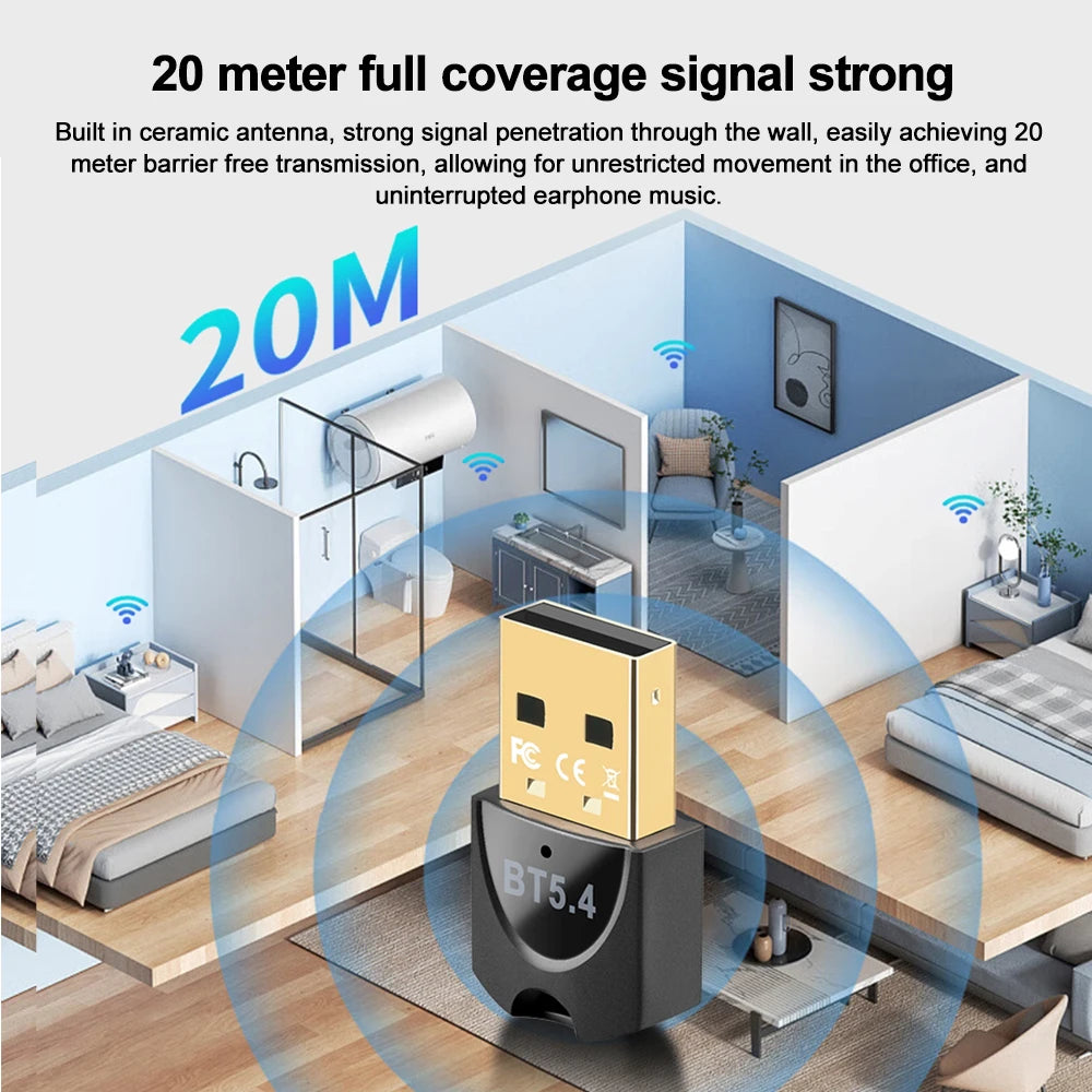 USB Wireless Bluetooth Adapter Bluetooth 5.4 for PC Dongle Adaptador Wireless Mouse Keyborad Music Audio Receiver USB Transmitt.