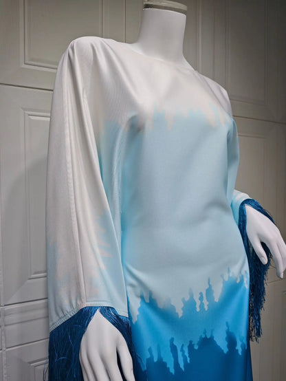 Uni Tassel Gradient Dubai Muslim Abaya For Woman O-Neck Elegant Casual Loose Moroccan Saudi Kebaya Fashion Party Dress 2025