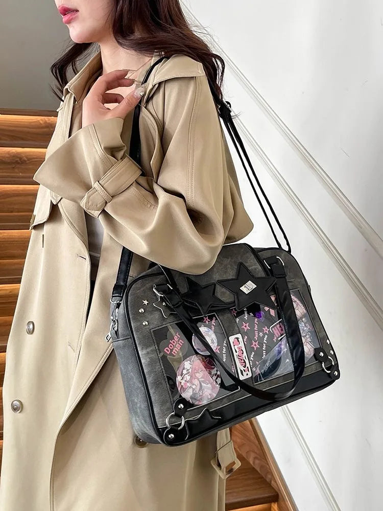 Y2K Trendy Star Ita Bag Lolita Girl Transparent Pocket Fashion Crossbody Bag Women's DIY Display Shoulder Bag Cute Purse Handbag