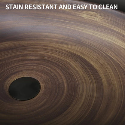 Braunes Keramikgefäß, Waschbecken, Waschtisch, Schüssel, ovaler Badezimmertisch, Waschbecken, Toilette, Balkon, Kunstbecken, über der Theke, Sockelwaschbecken