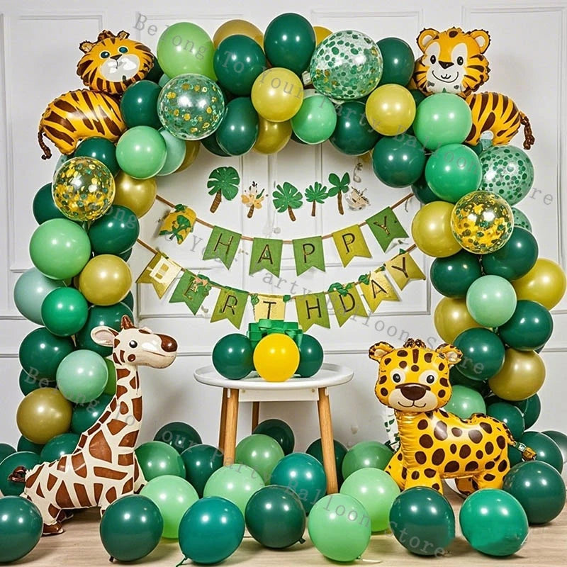 Dschungel Ballon Girlande Bogen Kit Grün Metall Konfetti Ballon Dschungel Safari Thema Party Geburtstag Dekoration Baby Dusche Globos.