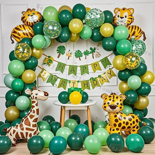 Dschungel Ballon Girlande Bogen Kit Grün Metall Konfetti Ballon Dschungel Safari Thema Party Geburtstag Dekoration Baby Dusche Globos.