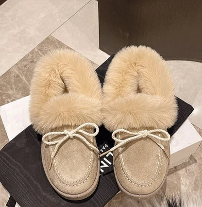 Bow Round Toe Flat Fleece-lined Woman Shoes Trend 2025 Y2k Chic and Elegant Winter Novelty Padded Sale Hot Snow Boots for Women.
