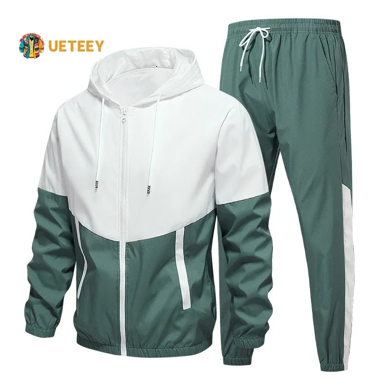 Spring and Autumn Men's Hooded Sports Leisure 2-piece Sets New Fashion Jacket and Pants Hip Hop Casual Running Sportswear Men.