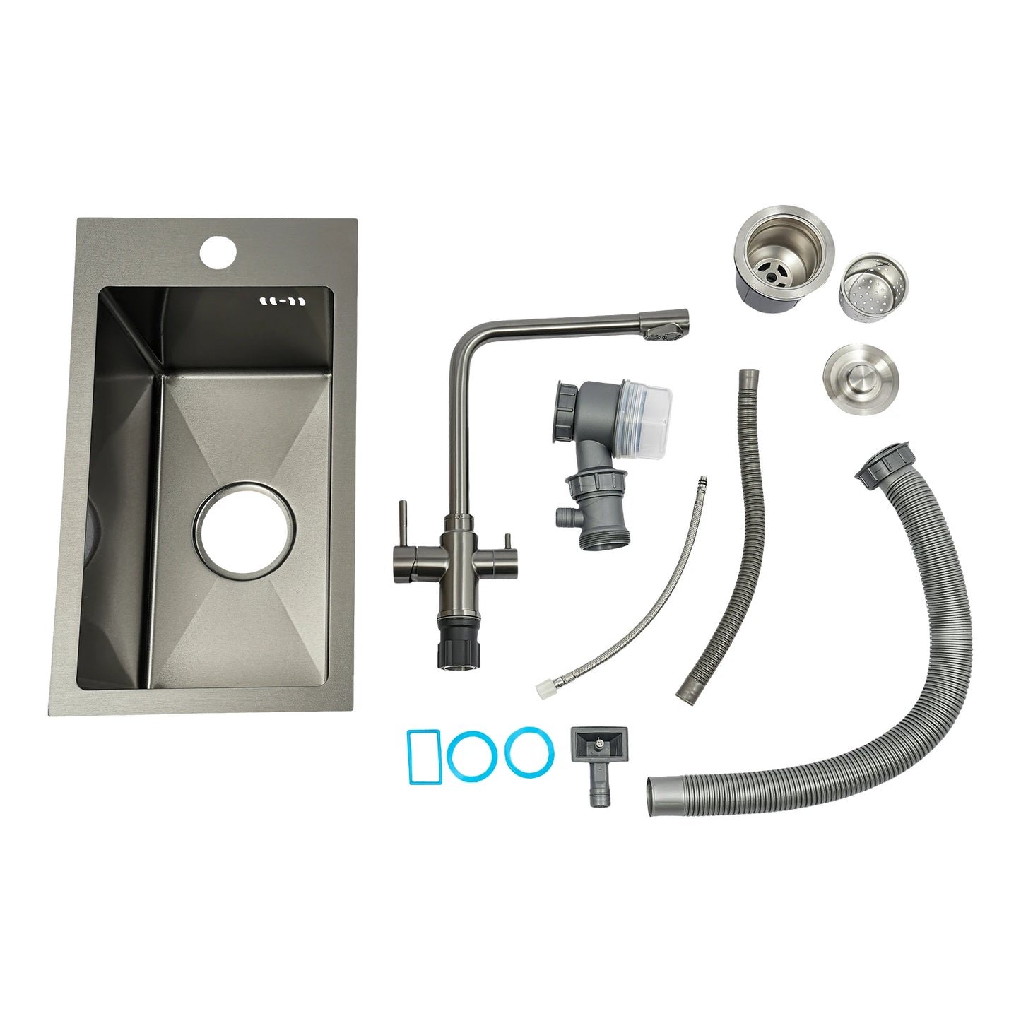 Edelstahlspüle, Küchenspüle, kleine Küchenspüle, Mini-Spüle mit Wasserhahn und Abfluss, 50 x 28 cm