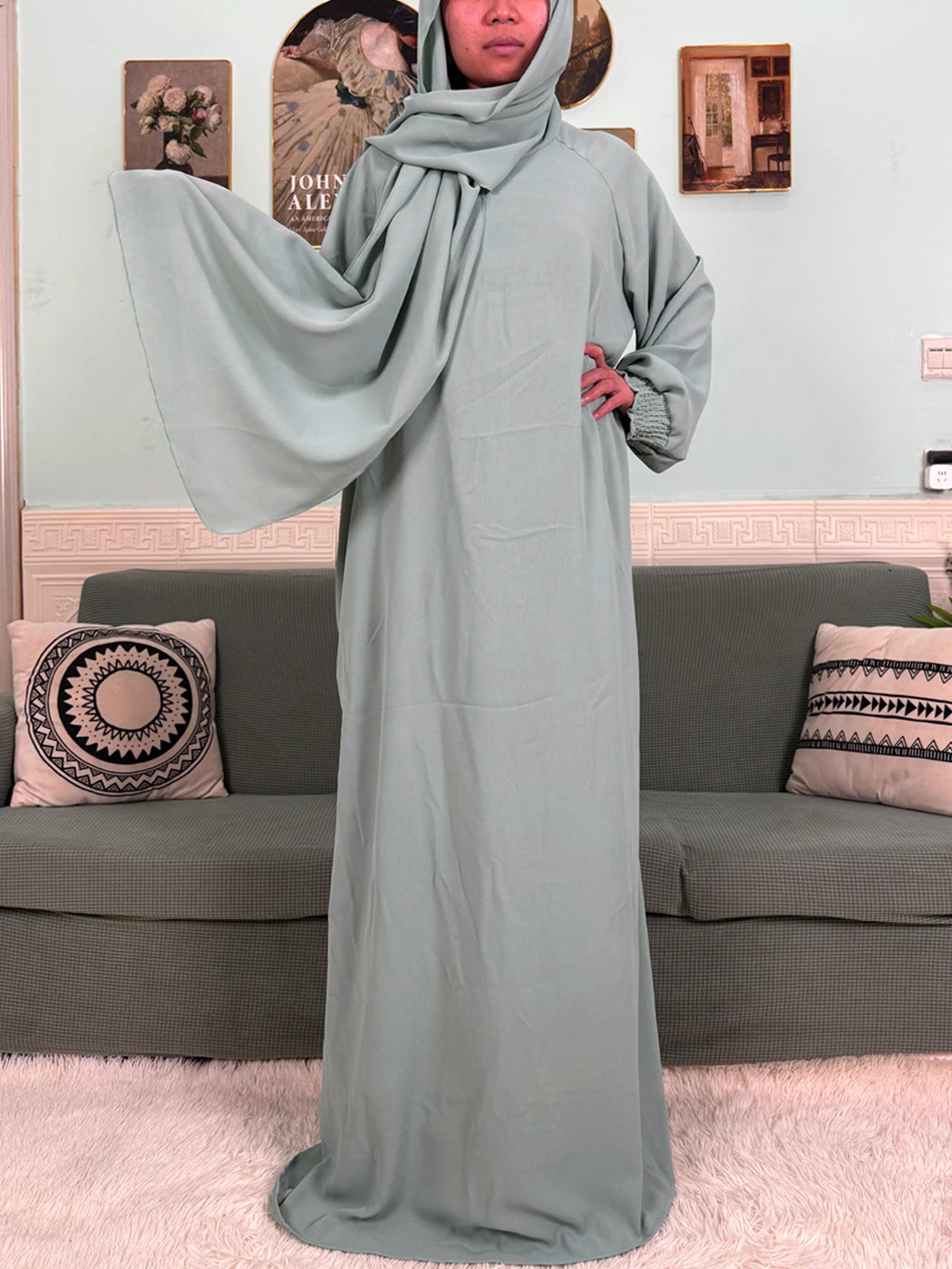 Muslim Abaya Ramadan 2025 For Women Pure Cotton Loose Prayer Femme Robe Elastic Cuffs African Dress With Connected Hijabs Scarf