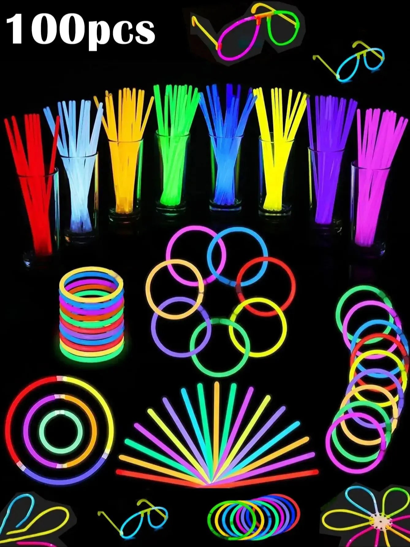 Leuchtende bunte Leuchtstäbe, fluoreszierend, leuchtend im Dunkeln, DIY-Armband, Halskette, Leuchtstab, Geburtstag, Hochzeit, Partyzubehör.