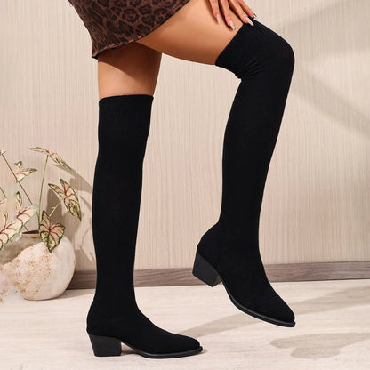 Women Knitting High Boots Flats Over The Knee Shoes Woman Trend Fashion Cozy Dress Sexy Elegant Sock Boots for Women.